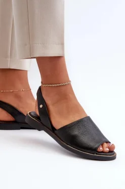 Zazoo Sandały Płaskie*Skórzane Wsuwane Sandały Czarne Lemar Alivia Czarny