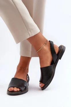 Zazoo Sandały Płaskie*Skórzane Wsuwane Sandały Czarne Lemar Alivia Czarny