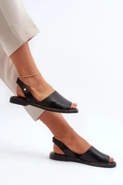 Zazoo Sandały Płaskie*Skórzane Wsuwane Sandały Czarne Lemar Alivia Czarny