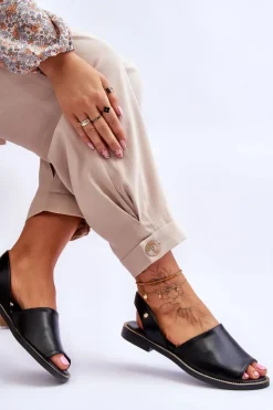 Zazoo Sandały Płaskie*Skórzane Wsuwane Sandały Czarne Lemar Alivia