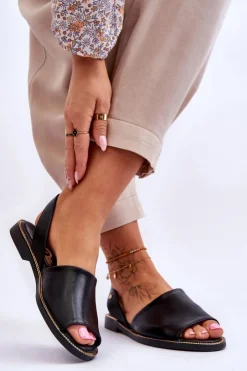 Zazoo Sandały Płaskie*Skórzane Wsuwane Sandały Czarne Lemar Alivia