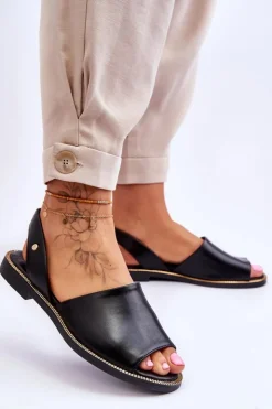 Zazoo Sandały Płaskie*Skórzane Wsuwane Sandały Czarne Lemar Alivia