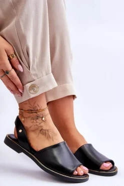 Zazoo Sandały Płaskie*Skórzane Wsuwane Sandały Czarne Lemar Alivia