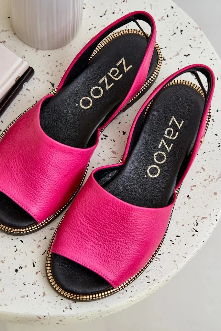 Outlet Zazoo Skórzane Wsuwane Sandały 40327 Fuksja Różowy