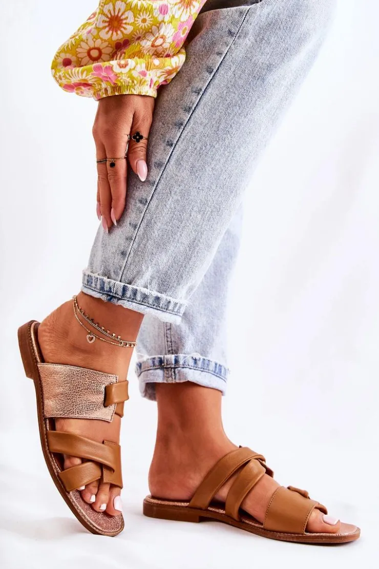 Maciejka Klapki Damskie Klasyczne*Skórzane Wygodne Klapki Damskie 05549-29 Brązowe