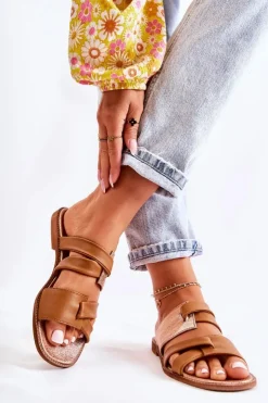 Maciejka Klapki Damskie Klasyczne*Skórzane Wygodne Klapki Damskie 05549-29 Brązowe