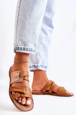 Maciejka Klapki Damskie Klasyczne*Skórzane Wygodne Klapki Damskie 05549-29 Brązowe