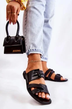 Maciejka Skórzane Wygodne Klapki Damskie 05549-01 Czarne