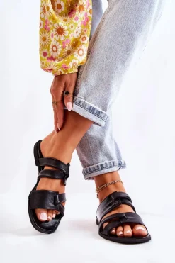 Maciejka Skórzane Wygodne Klapki Damskie 05549-01 Czarne