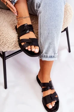 Maciejka Skórzane Wygodne Klapki Damskie 05549-01 Czarne