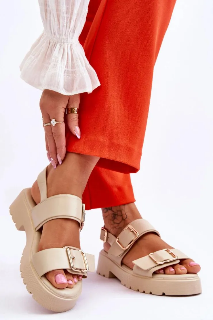 Boto Sandały Płaskie*Skórzane Wygodne Sandały Beżowe Alayah