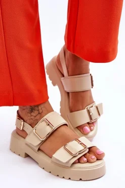 Boto Sandały Płaskie*Skórzane Wygodne Sandały Beżowe Alayah