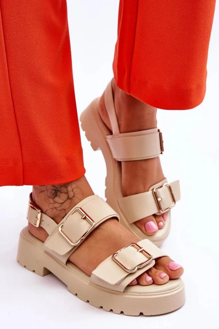 Boto Sandały Płaskie*Skórzane Wygodne Sandały Beżowe Alayah