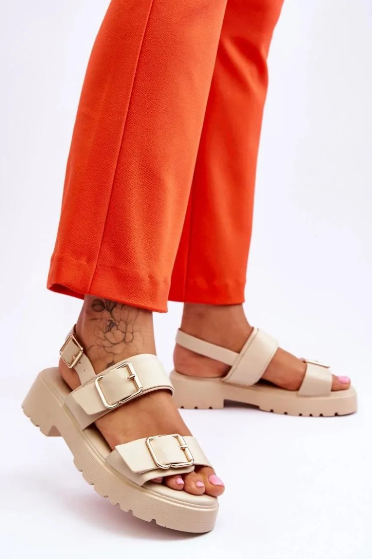 Boto Sandały Płaskie*Skórzane Wygodne Sandały Beżowe Alayah