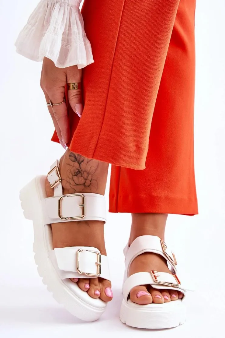 Best Boto Skórzane Wygodne Sandały Białe Alayah