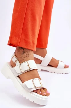 Best Boto Skórzane Wygodne Sandały Białe Alayah