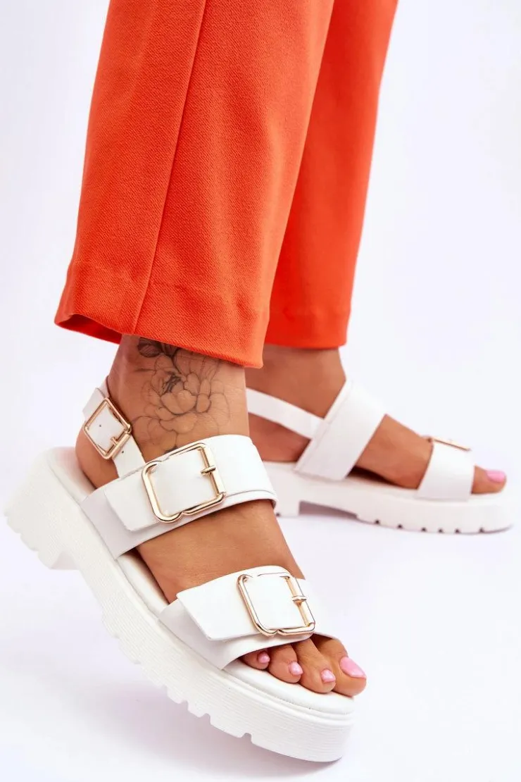 Best Boto Skórzane Wygodne Sandały Białe Alayah