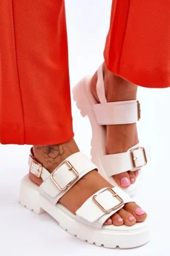 Best Boto Skórzane Wygodne Sandały Białe Alayah