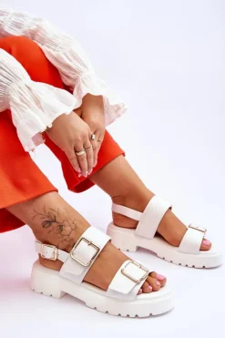 Best Boto Skórzane Wygodne Sandały Białe Alayah