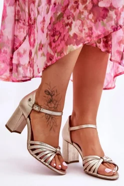 Clearance Maciejka Skórzane Wygodne Sandały 06025-25 Złote