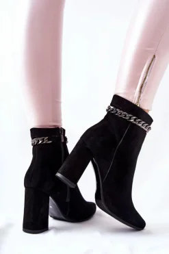 Damskie Laura Messi Skórzane Wysokie Botki Czarne 2203