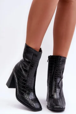 Online Boto Skórzane Wysokie Botki Wężowy Wzór Czarne Kornell