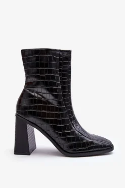 Online Boto Skórzane Wysokie Botki Wężowy Wzór Czarne Kornell