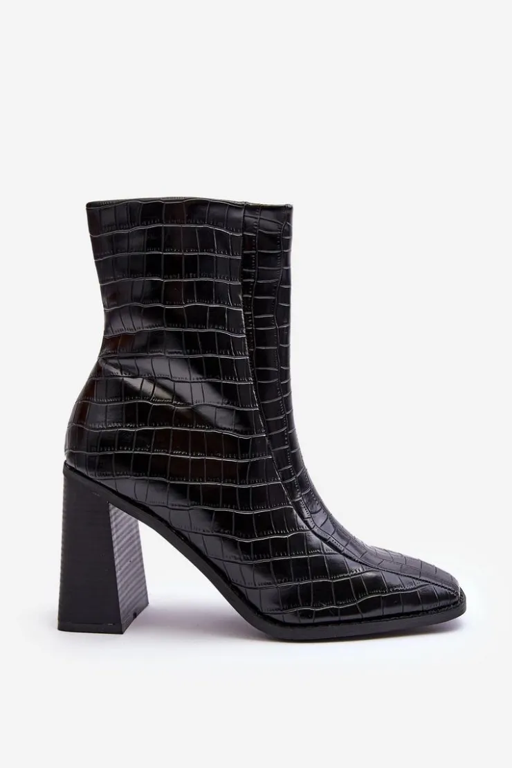 Online Boto Skórzane Wysokie Botki Wężowy Wzór Czarne Kornell