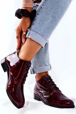 Boto Półbuty Skórzane*Skórzane Wysokie Półbuty Bordowo-Czarne Maniz