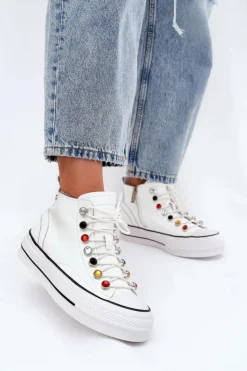 Damskie GOE Skórzane Wysokie Trampki Damskie RR2N4102 Białe