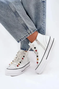 Damskie GOE Skórzane Wysokie Trampki Damskie RR2N4102 Białe