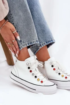 Damskie GOE Skórzane Wysokie Trampki Damskie RR2N4102 Białe