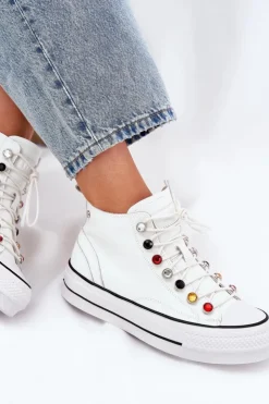 Damskie GOE Skórzane Wysokie Trampki Damskie RR2N4102 Białe