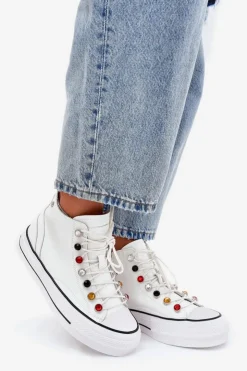 Damskie GOE Skórzane Wysokie Trampki Damskie RR2N4102 Białe