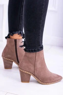 Damskie Boto Skórzane Zamszowe Beżowe Damskie Botki W Szpic Z Suwakiem Sonoma