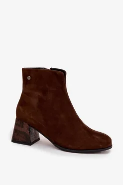 Hot Maciejka Skórzane Zamszowe Botki Damskie Na Słupku K7202-02 Czekoladowe Brązowy
