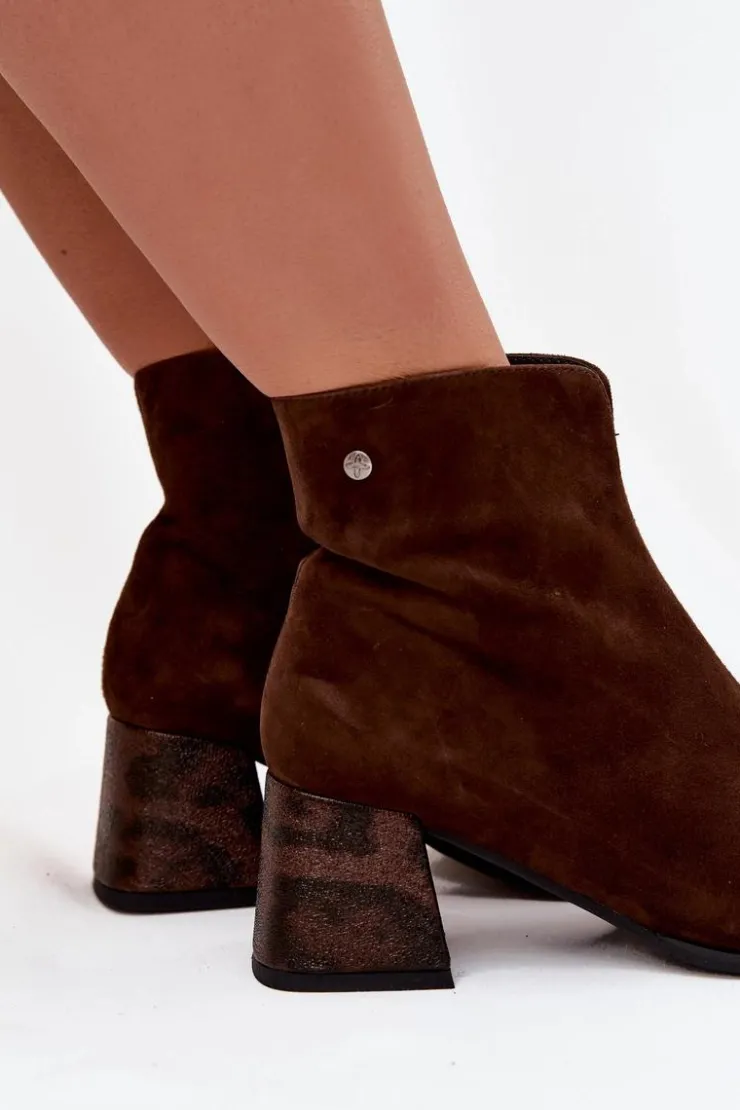 Hot Maciejka Skórzane Zamszowe Botki Damskie Na Słupku K7202-02 Czekoladowe Brązowy