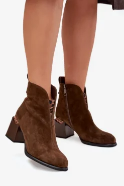 Buty damskie Vinceza Botki Ocieplane|Botki Skórzane*Skórzane Zamszowe Botki Damskie Na Słupku Vinceza 66811 Brązowe