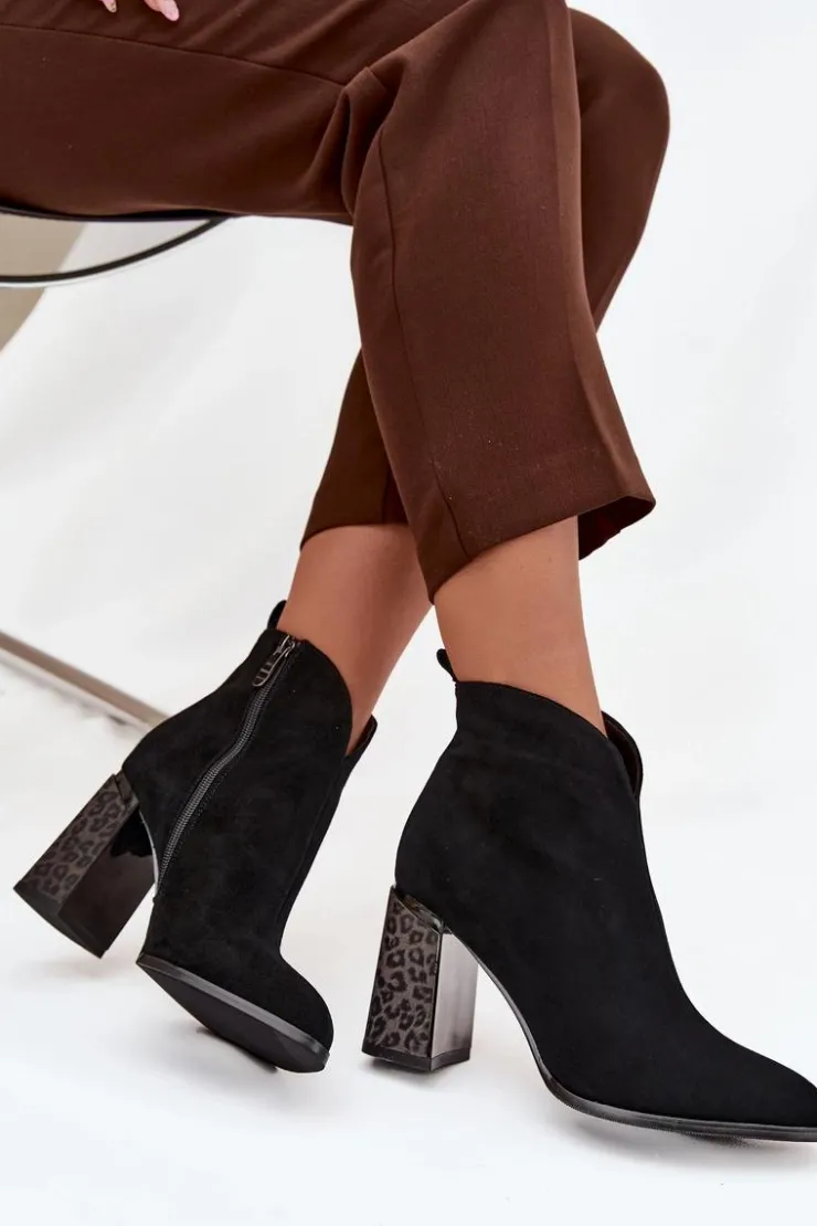 Boto Botki Ocieplane|Botki Na Słupku*Skórzane Zamszowe Botki Damskie Na Słupku Ocieplane Czarne Zivella Czarny