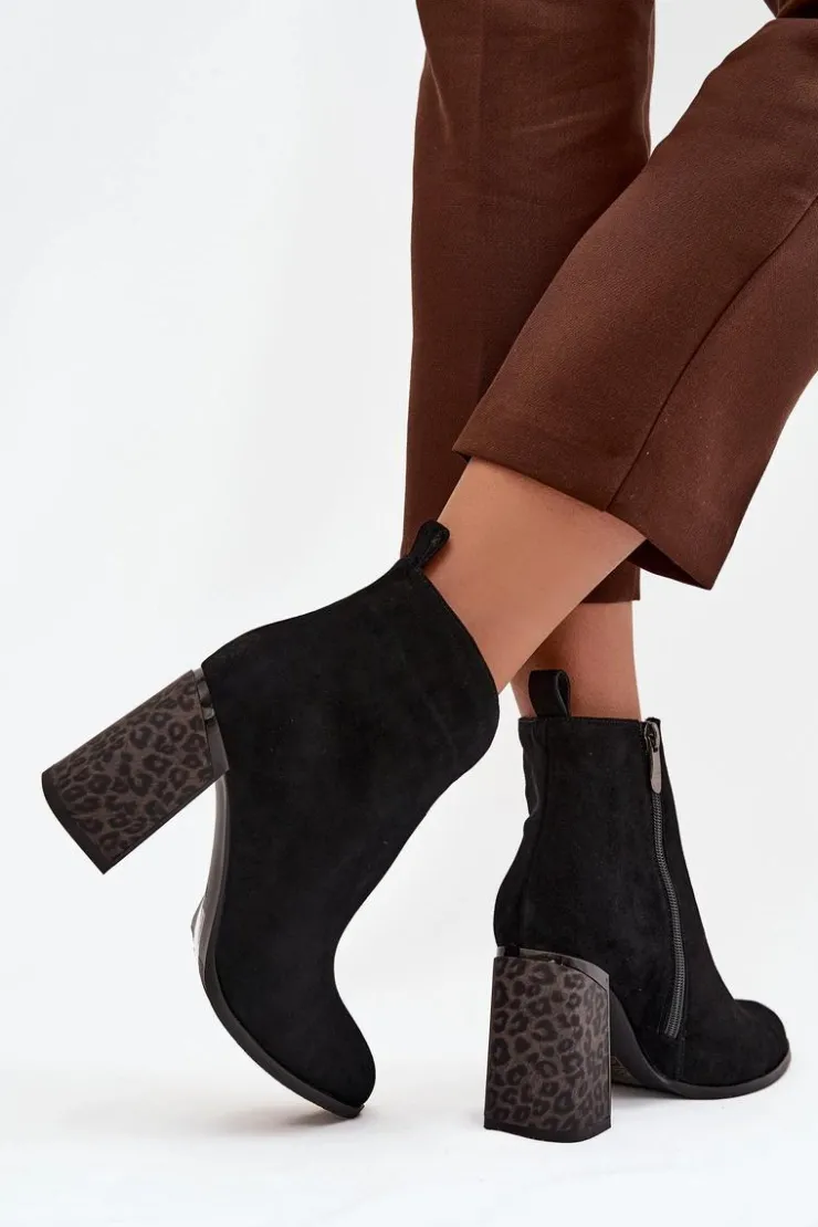 Boto Botki Ocieplane|Botki Na Słupku*Skórzane Zamszowe Botki Damskie Na Słupku Ocieplane Czarne Zivella Czarny