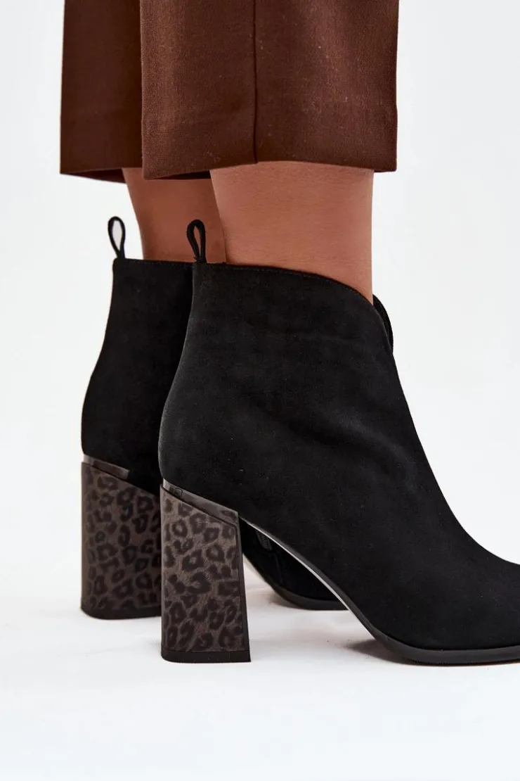 Boto Botki Ocieplane|Botki Na Słupku*Skórzane Zamszowe Botki Damskie Na Słupku Ocieplane Czarne Zivella Czarny