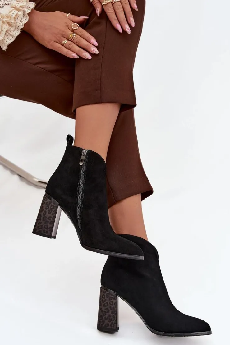 Boto Botki Ocieplane|Botki Na Słupku*Skórzane Zamszowe Botki Damskie Na Słupku Ocieplane Czarne Zivella Czarny