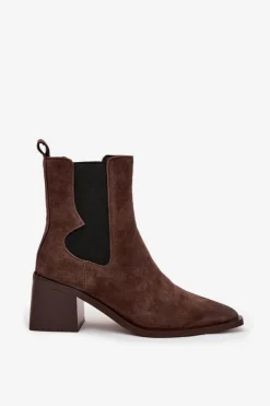 Artiker Botki Ocieplane|Botki Skórzane*Skórzane Zamszowe Botki Damskie Na Słupku Ocieplane 57C0047 Brązowe Brązowy