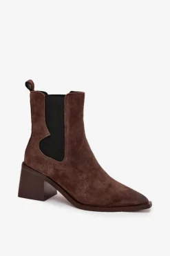 Artiker Botki Ocieplane|Botki Skórzane*Skórzane Zamszowe Botki Damskie Na Słupku Ocieplane 57C0047 Brązowe Brązowy