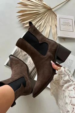 Artiker Botki Ocieplane|Botki Skórzane*Skórzane Zamszowe Botki Damskie Na Słupku Ocieplane 57C0047 Brązowe Brązowy