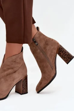 Damskie Boto Skórzane Zamszowe Botki Damskie Na Słupku Ocieplane Beżowe Zivella