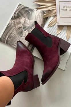 Sale Artiker Skórzane Zamszowe Botki Damskie Na Słupku Ocieplane 57C0048 Bordowe Czerwony