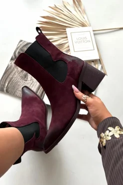 Sale Artiker Skórzane Zamszowe Botki Damskie Na Słupku Ocieplane 57C0048 Bordowe Czerwony