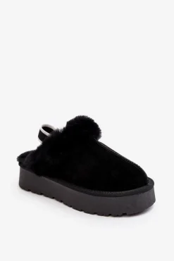 Damskie Boto Skórzane Zamszowe Kapcie Damskie Na Platformie Z Futerkiem Czarne Sophienne