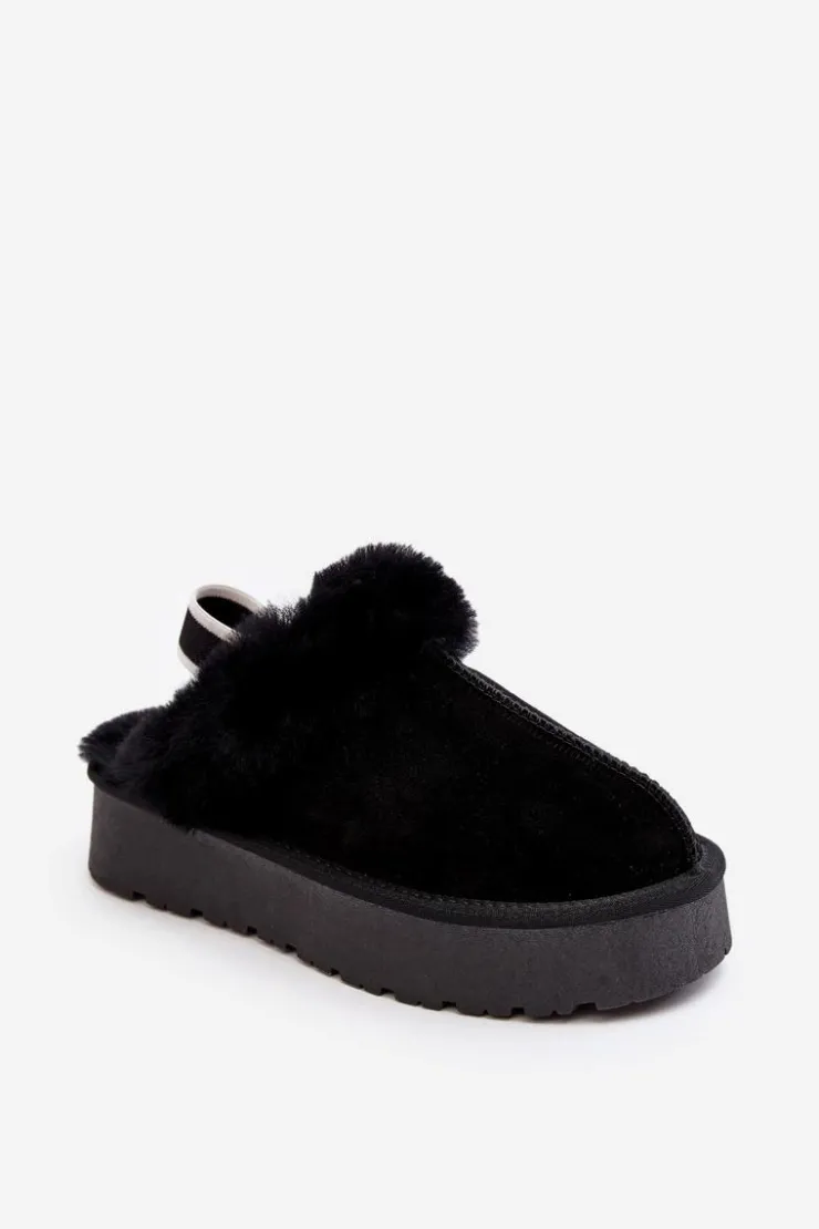Damskie Boto Skórzane Zamszowe Kapcie Damskie Na Platformie Z Futerkiem Czarne Sophienne